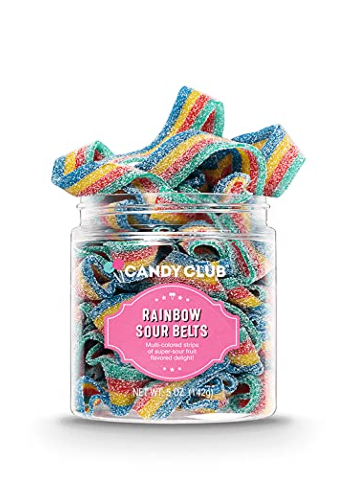 Candy Club Gourmet Gummy Rainbow Sour Belts, 9oz Jar